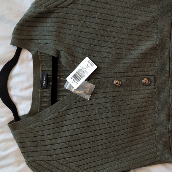 Olive Button Front Sweater Skater Dress - Picture 6 of 7